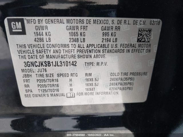 3GNCJKSB1JL310142 Chevrolet TRAX LS