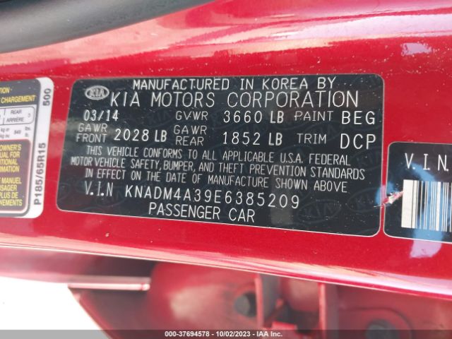 KNADM4A39E6385209 KIA RIO LX