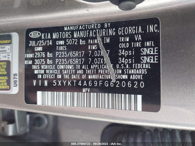 2015 KIA SORENTO LX VIN: 5XYKT4A69FG620620