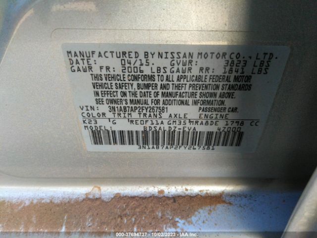 3N1AB7AP2FY267581 Nissan SENTRA SV