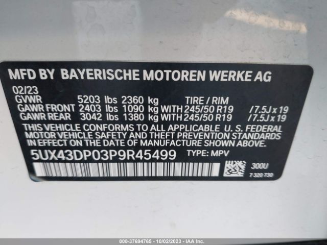5UX43DP03P9R45499 BMW X3 Sdrive30i