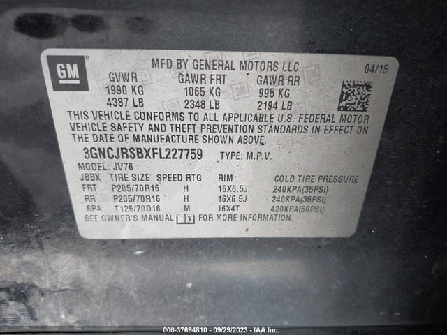 Chevrolet Trax Lt 2015 3GNCJRSBXFL227759 Image 9