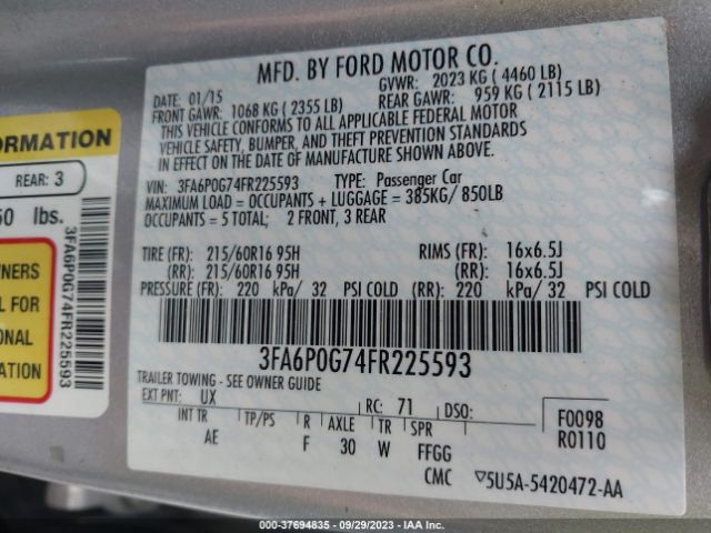 3FA6P0G74FR225593 Ford FUSION S