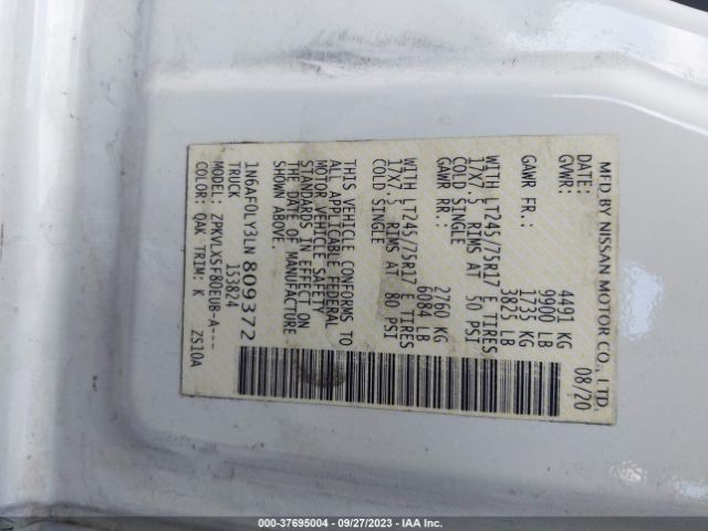 1N6AF0LY3LN809372 Nissan Nv Cargo Sv