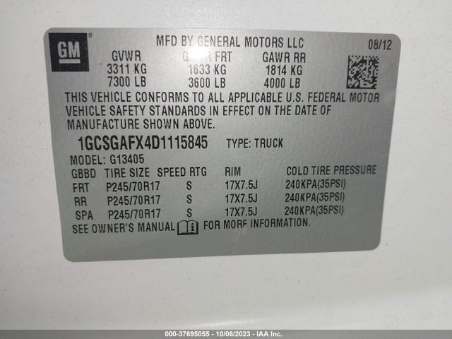 2013 CHEVROLET EXPRESS CARGO VAN VIN: 1GCSGAFX4D1115845