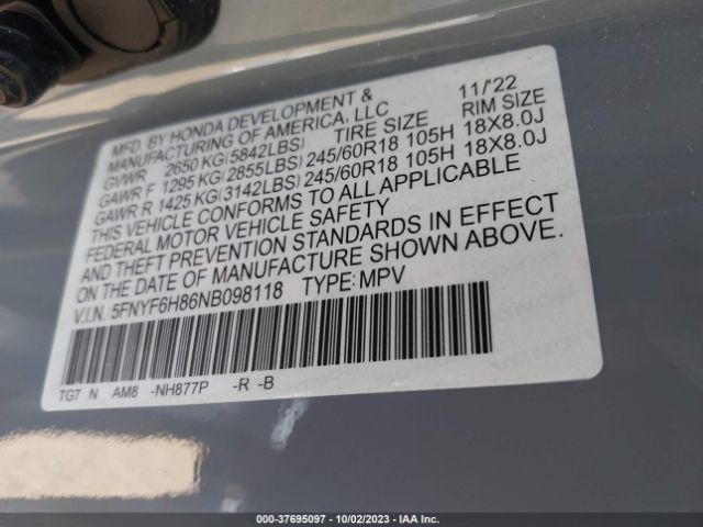 5FNYF6H86NB098118 Honda Pilot Trailsport