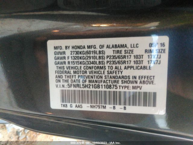 5FNRL5H21GB110875 Honda ODYSSEY LX