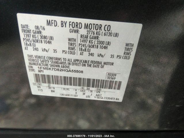 1FM5K7D82HGA55508 Ford EXPLORER XLT