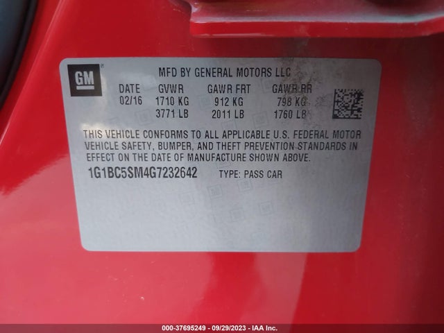 Chevrolet CRUZE LS 2016 1G1BC5SM4G7232642 Image 9