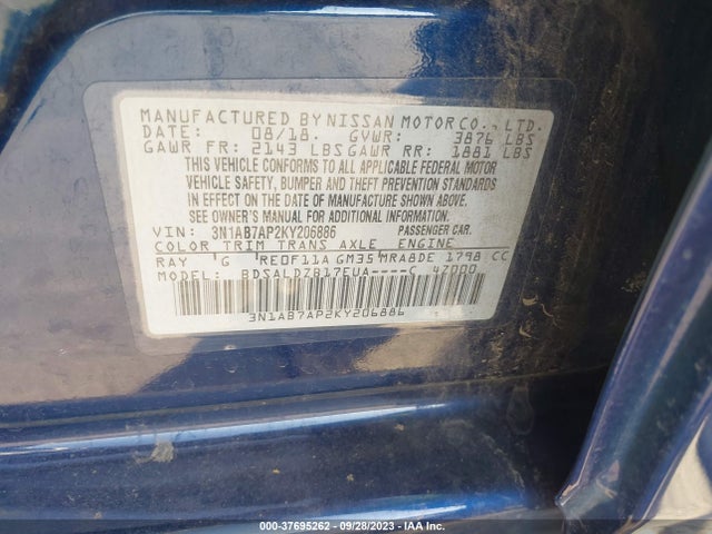 Nissan SENTRA SV 2019 3N1AB7AP2KY206886 Image 9