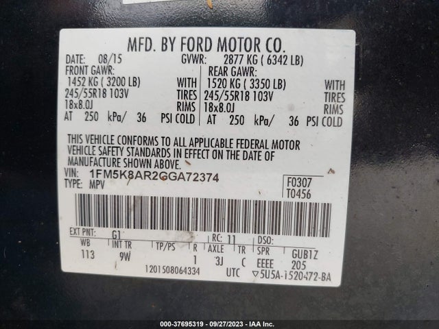 Ford UTILITY POLICE 2016 1FM5K8AR2GGA72374 Image 9
