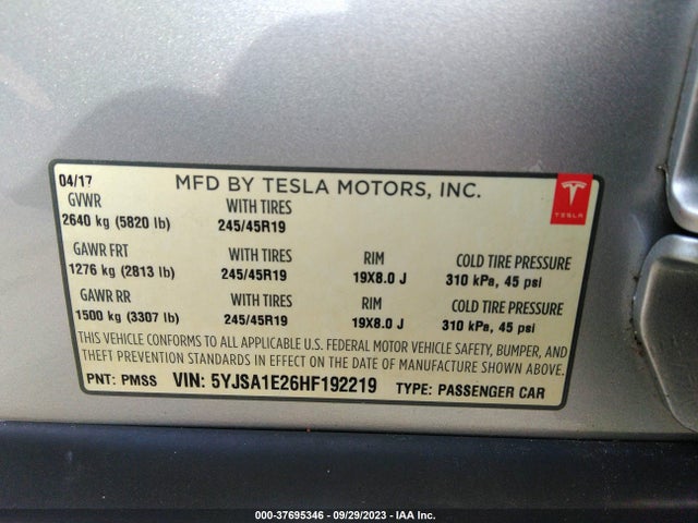 5YJSA1E26HF192219 Tesla Model S 100d/90d/75d/60d/p100d
