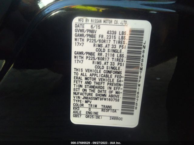 JN8AS5MT9FW160758 Nissan Rogue Select S