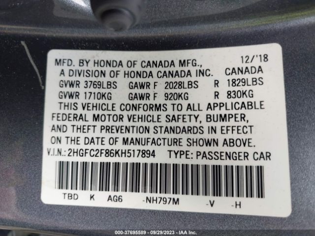 2HGFC2F86KH517894 Honda Civic Sedan Sport