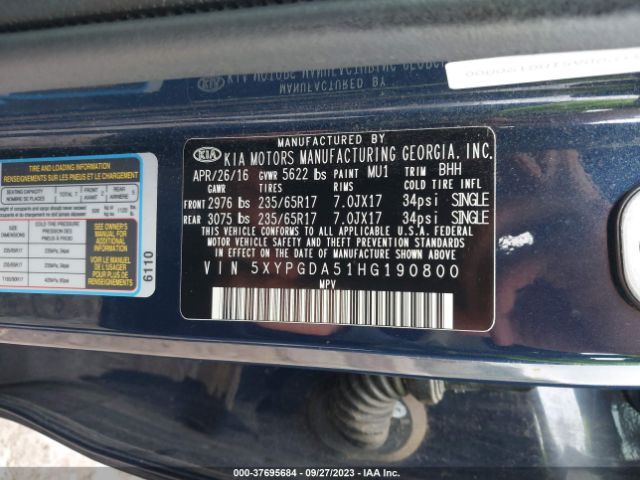 5XYPGDA51HG190800 KIA Sorento Lx V6