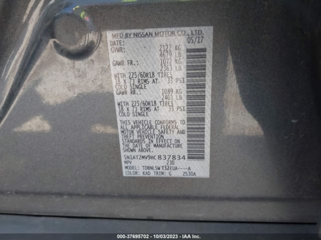 5N1AT2MV9HC837834 Nissan Rogue Sl
