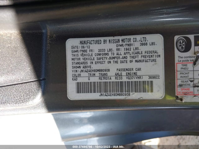 2013 NISSAN 370Z VIN: JN1AZ4EH9DM880908