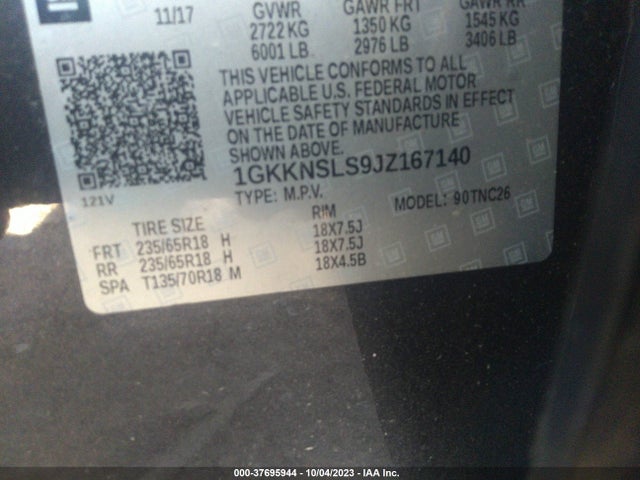 GMC ACADIA SLE 2018 1GKKNSLS9JZ167140 Image 9