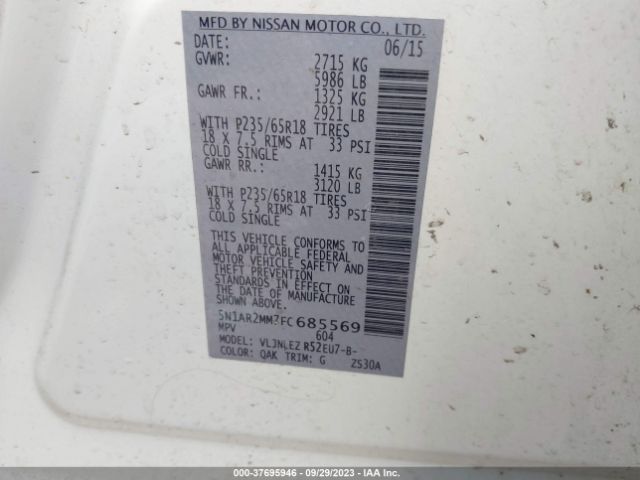 5N1AR2MM7FC685569 Nissan Pathfinder Platinum/sv/sl/s