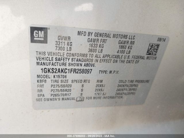 1GKS2AKC1FR258097 GMC YUKON SLE