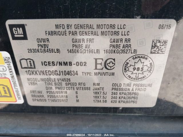 1GKKVNED6GJ104634 GMC ACADIA SLE