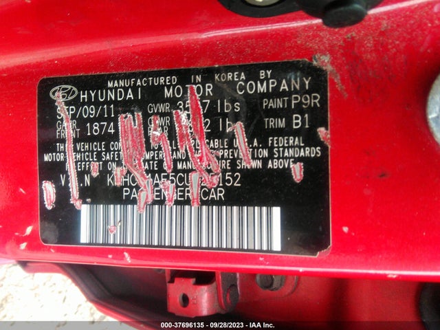 2012 HYUNDAI ACCENT GLS VIN: KMHCU4AE5CU125152