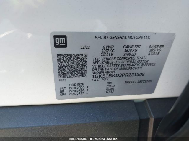 1GKS1BKD3PR231308 GMC YUKON SLT