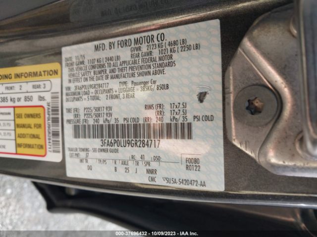 3FA6P0LU9GR284717 Ford Fusion Se Hybrid