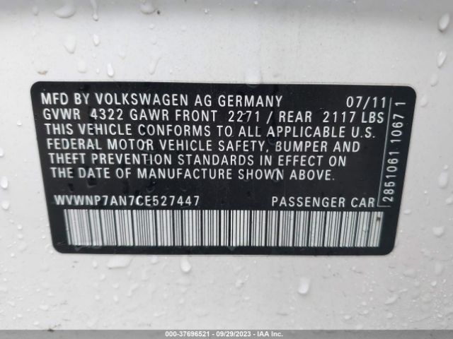 2012 VOLKSWAGEN CC WVWNP7AN7CE527447 Photo 8