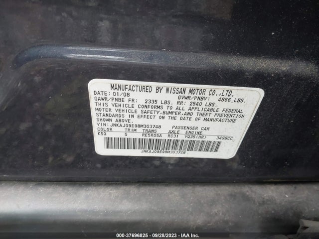 2008 INFINITI EX35 JOURNEY VIN: JNKAJ09E98M303748