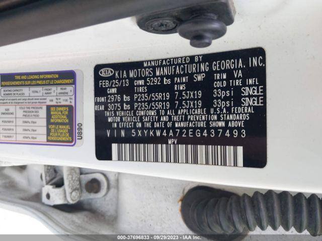 5XYKW4A72EG437493 KIA Sorento Sx Limited
