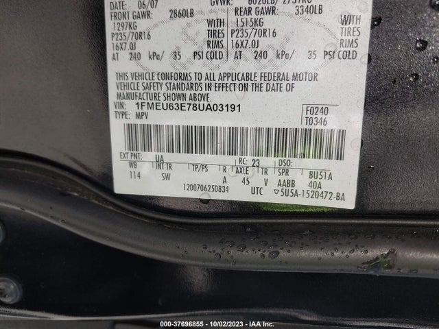2008 FORD EXPLORER XLT VIN: 1FMEU63E78UA03191