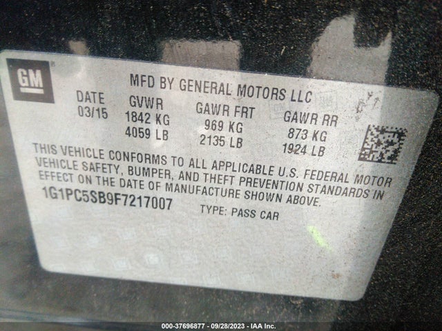 Chevrolet CRUZE LT 2015 1G1PC5SB9F7217007 Image 9