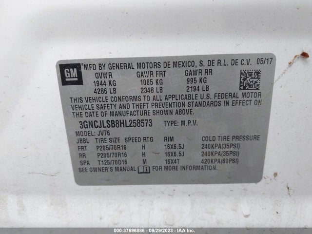 Chevrolet Trax Lt 2017 3GNCJLSB8HL258573 Image 9