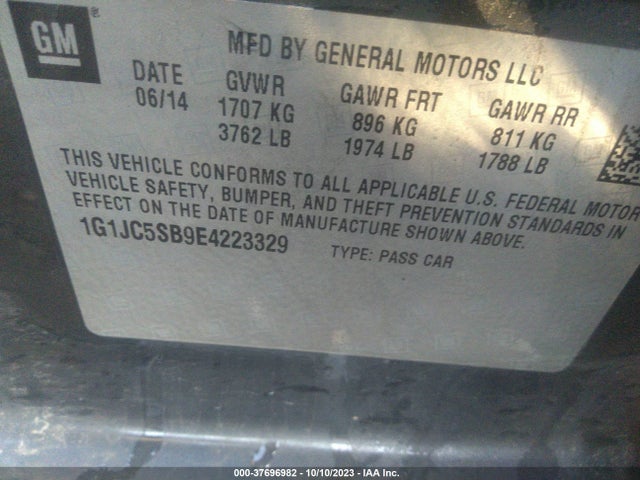 Chevrolet SONIC LT 2014 1G1JC5SB9E4223329 Image 9