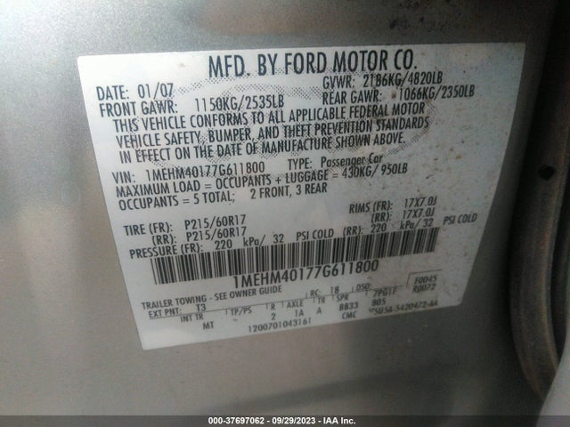2007 MERCURY MONTEGO BASE VIN: 1MEHM40177G611800
