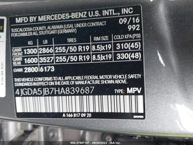 4JGDA5JB7HA839687 Mercedes-Benz Gle Gle 350