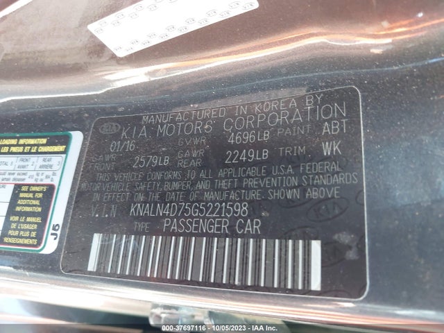 2016 KIA CADENZA PREMIUM VIN: KNALN4D75G5221598