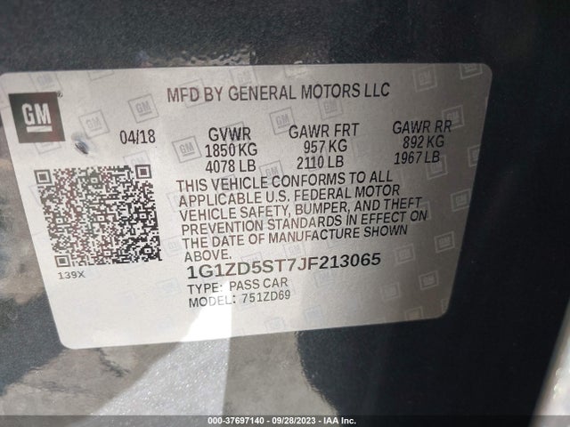 Chevrolet MALIBU LT 2018 1G1ZD5ST7JF213065 Image 9