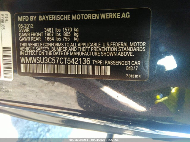 2012 MINI COOPER HARDTOP WMWSU3C57CT542136 Photo 8