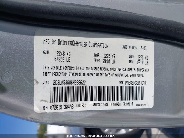 2006 CHRYSLER 300 TOURING VIN: 2C3LA53G86H208622