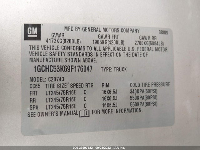 2009 CHEVROLET SILVERADO 2500HD LT VIN: 1GCHC53K69F176047