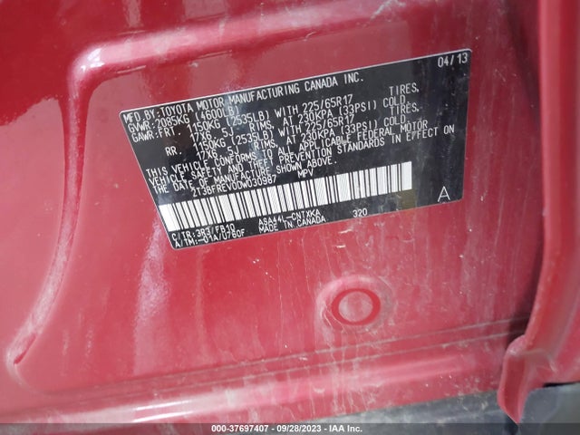 2013 TOYOTA RAV4 LE VIN: 2T3BFREV0DW030987
