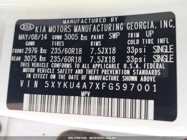 5XYKU4A7XFG597001 KIA SORENTO EX