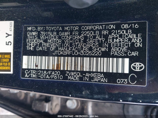 Toyota Prius Two 2017 JTDKBRFU0H3025220 Image 9