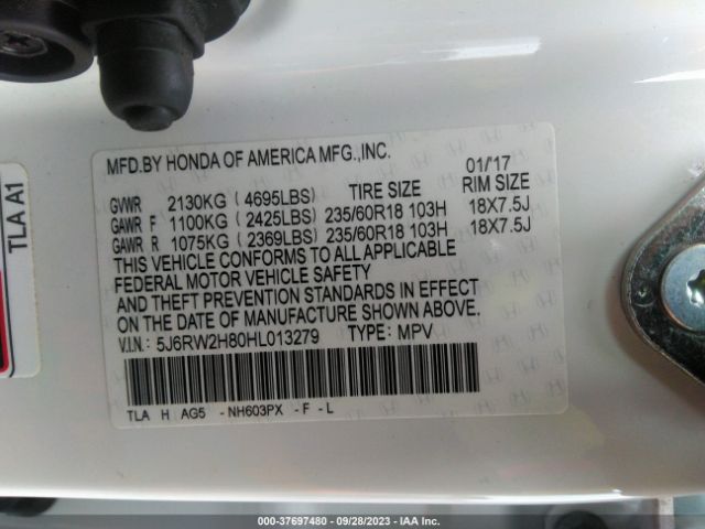 5J6RW2H80HL013279 Honda Cr-v Ex-l