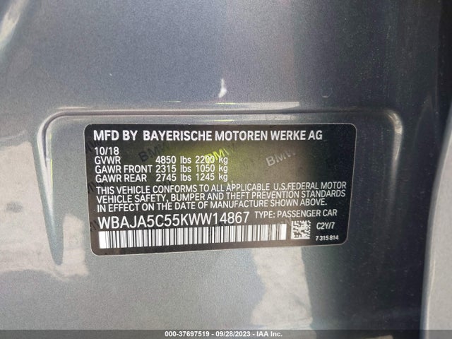 BMW 530I 2019 WBAJA5C55KWW14867 Image 9
