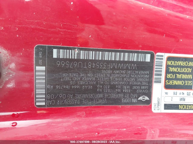 2008 MINI COOPER HARDTOP WMWMF33548TU67566 Photo 8