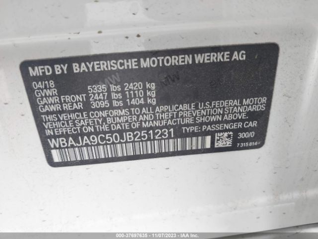 WBAJA9C50JB251231 BMW 5 Series 530e Iperformance