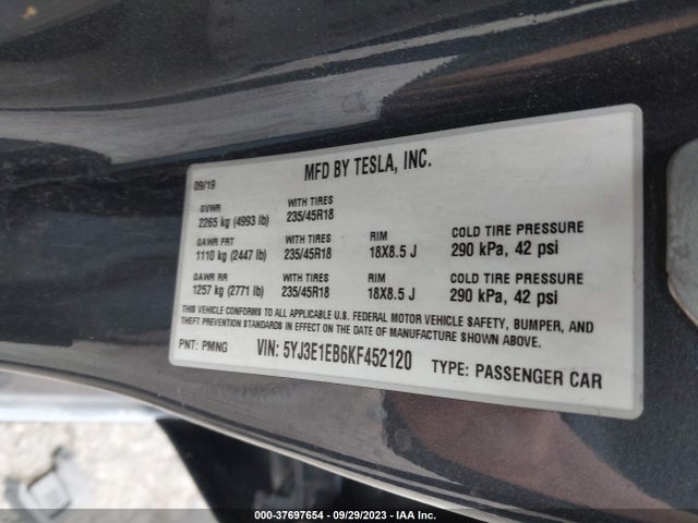 Tesla Model 3 Long Range/performance 2019 5YJ3E1EB6KF452120 Image 9